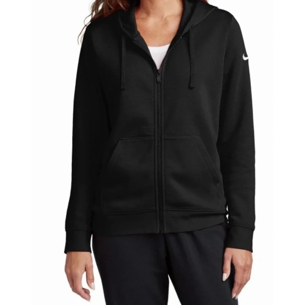 Nike Womens Hoodie XS Black Poly Blend AH8897-010 Full Zip Swoosh Logo